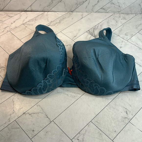 NWOT Cacique Lane Bryant Womans Bra Blue Lace Bow Full Coverage UNDERWIRE 42DDD - Picture 1 of 8